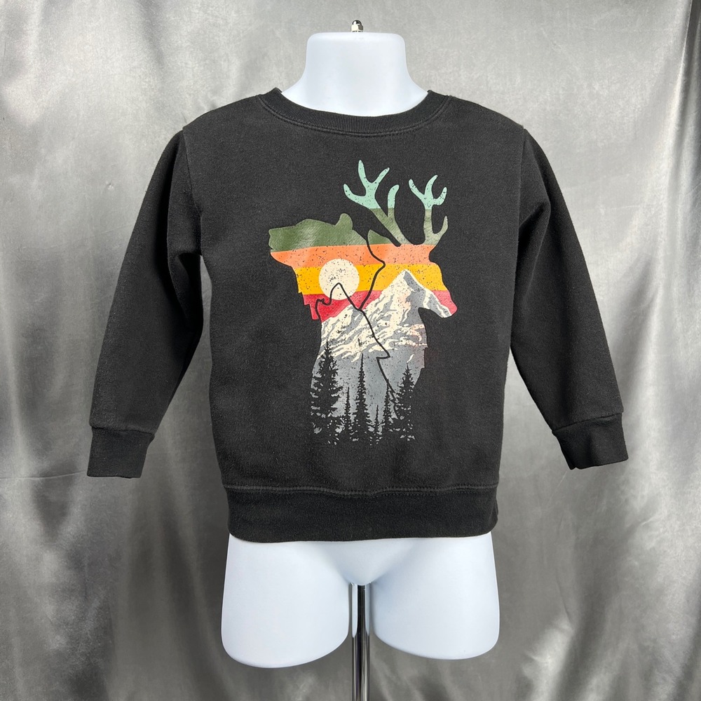 Garanimals Toddler Boys Size 2T Black Deer Mountain Landscape Graphic Sweatshirt